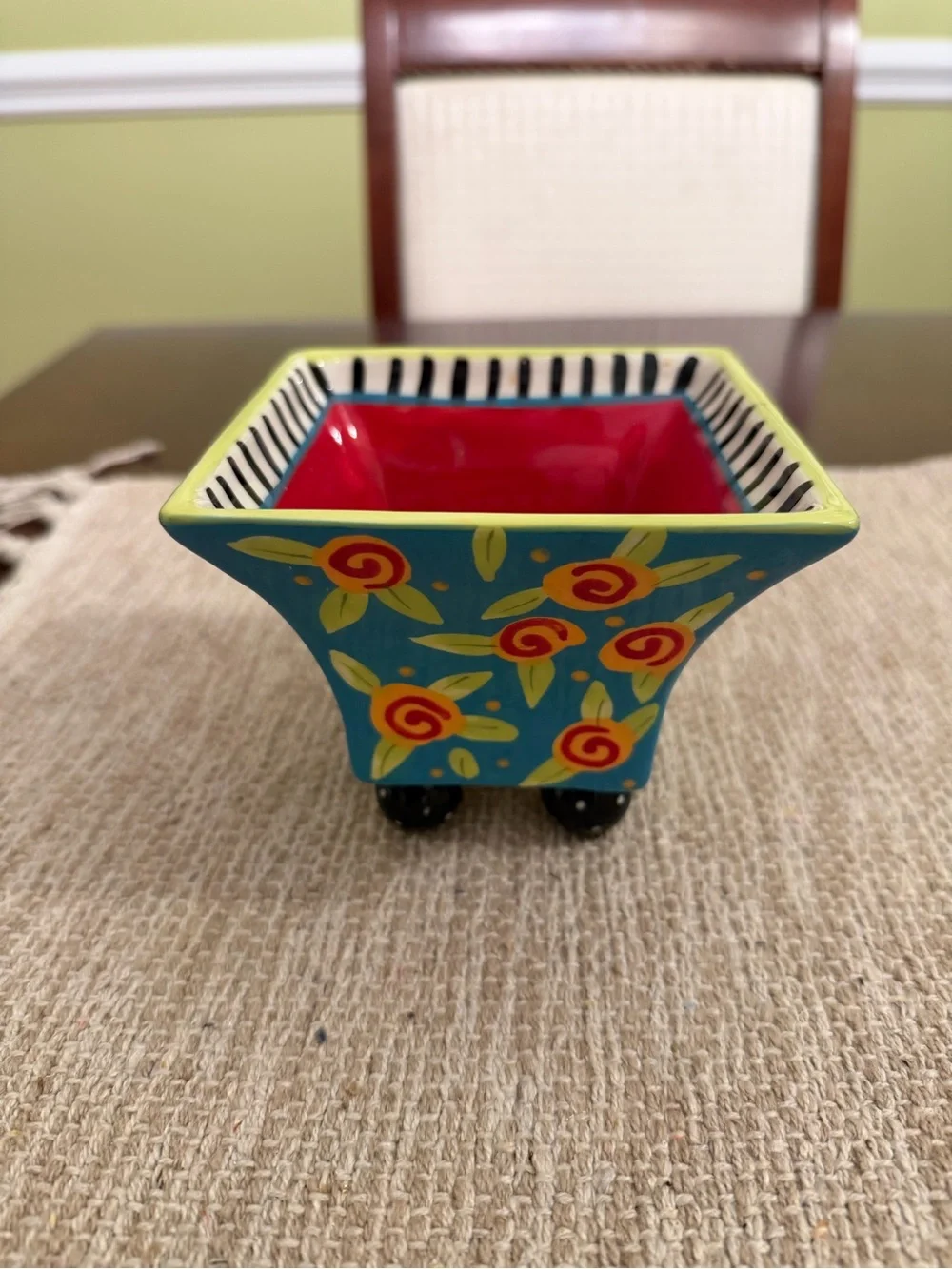 Square Footed Whimsical Small Serving Dish Art by Joyce Shelton